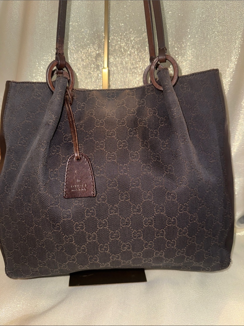 Gucci Brown GG Canvas Tote with O-Rings and Leather Trim